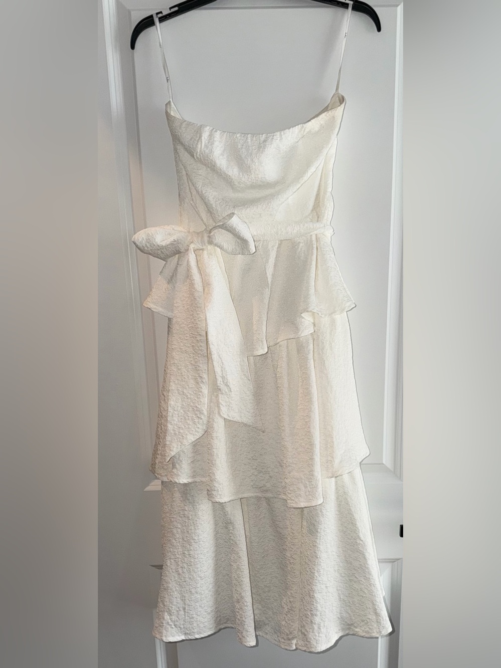 Lulu's Ivory White Tiered Ruffle Midi Dress with Bow
